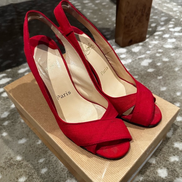 Christian Louboutin Red Open Toe Sling Back Pump. Size 38.5 - Picture 3 of 13